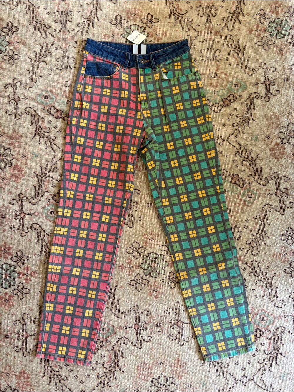 Ragged Jeans Two Tone Plaid Denim
